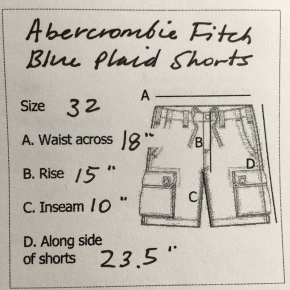 Abercrombie Fitch Mens Plaid Shorts sz 32 Blue Green Casual Flat Front Cotton - Picture 9 of 9